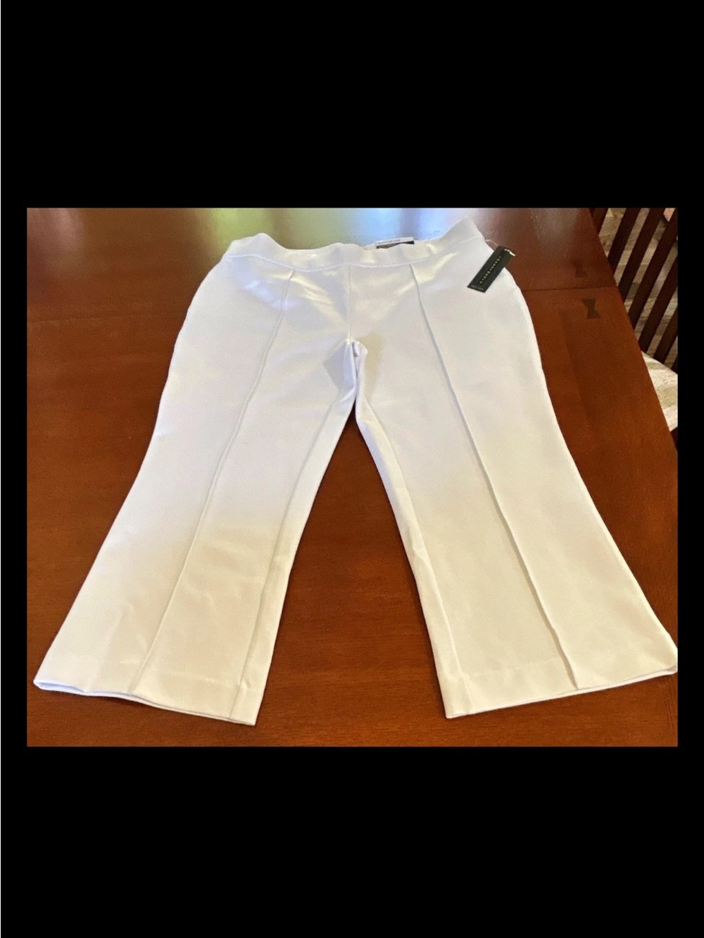 Investments Petites Womens Petite White Slim Flare Crop Pants Stretch Sz PL